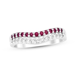 Lab-Created Ruby & White Lab-Created Sapphire Two-Row Curve Ring Sterling Silver