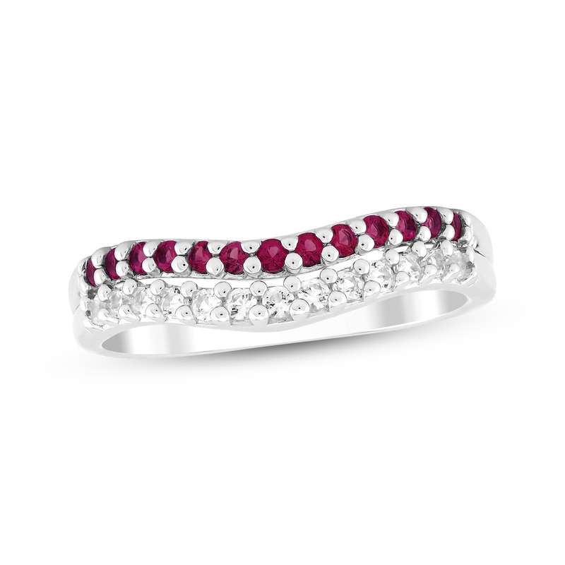 Main Image 1 of Lab-Created Ruby & White Lab-Created Sapphire Two-Row Curve Ring Sterling Silver