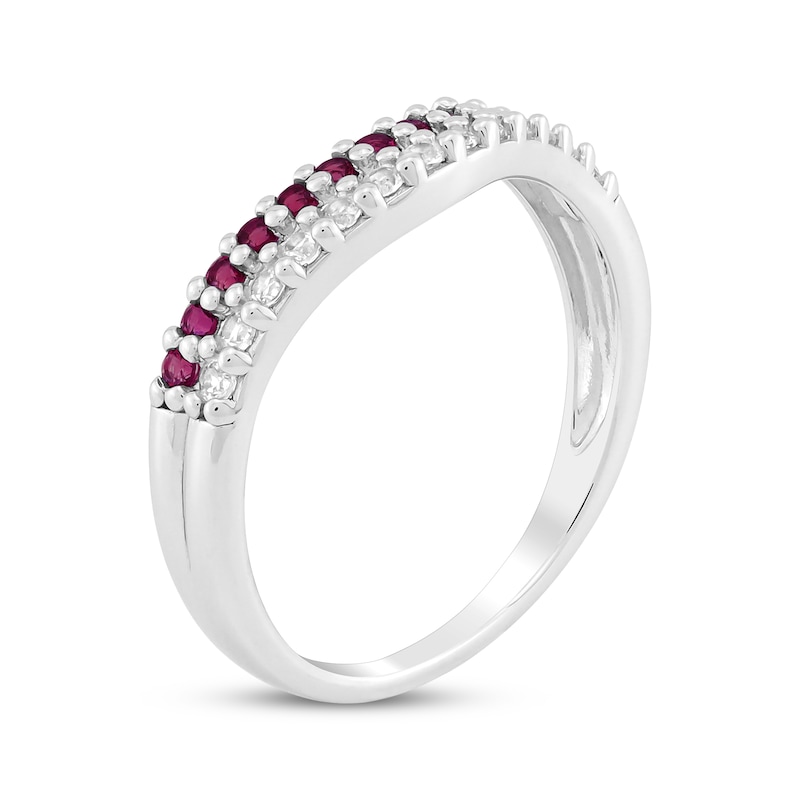 Main Image 2 of Lab-Created Ruby & White Lab-Created Sapphire Two-Row Curve Ring Sterling Silver