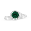 Thumbnail Image 1 of Lab-Created Emerald & White Lab-Created Sapphire Halo Ring Sterling Silver