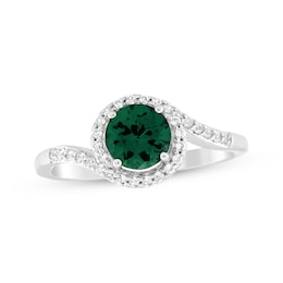 Lab-Created Emerald & White Lab-Created Sapphire Halo Ring Sterling Silver