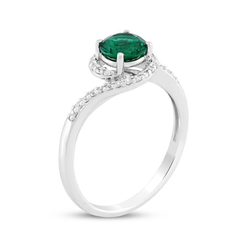 Main Image 2 of Lab-Created Emerald & White Lab-Created Sapphire Halo Ring Sterling Silver