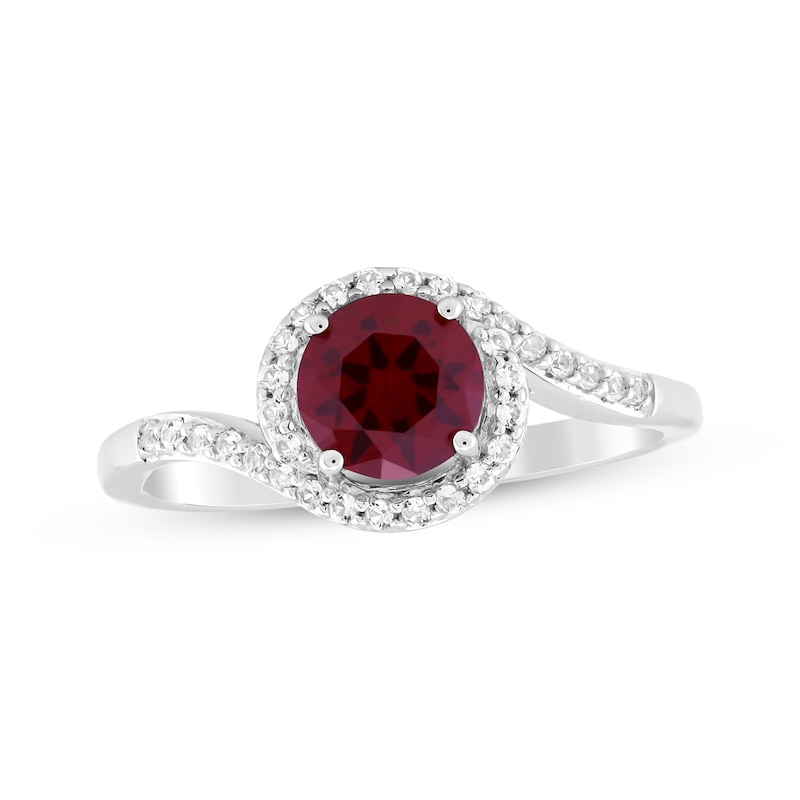 Lab-Created Ruby & White Lab-Created Sapphire Halo Ring Sterling Silver ...