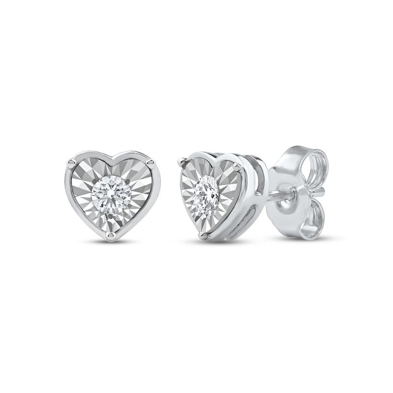 Round-Cut Diamond Solitaire Heart Frame Stud Earrings 1/8 ct tw 10K White Gold (I/I3)