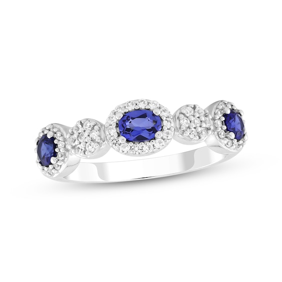 Oval-Cut Blue Lab-Created Sapphire & White Lab-Created Sapphire Halo Ring Sterling Silver