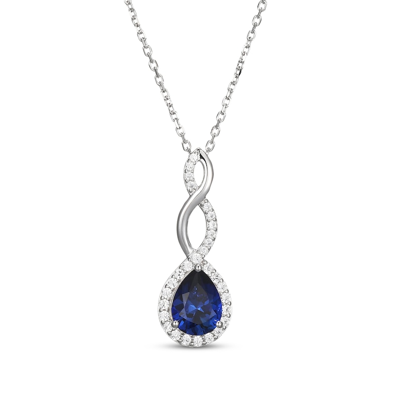 Pear-Shaped Blue Lab-Created Sapphire & White Lab-Created Sapphire Twist Drop Necklace Sterling Silver 18"
