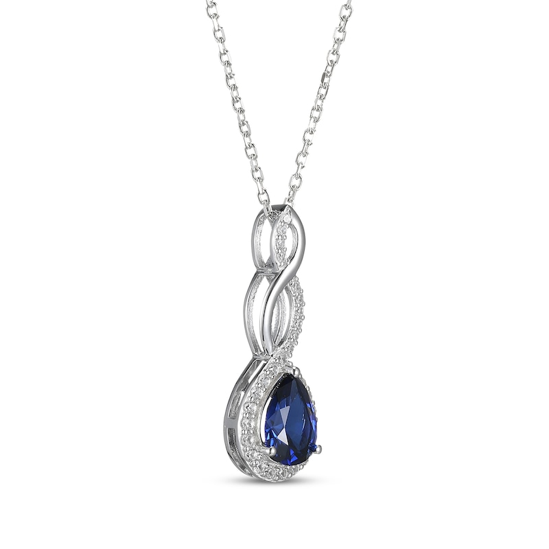 Pear-Shaped Blue Lab-Created Sapphire & White Lab-Created Sapphire Twist Drop Necklace Sterling Silver 18"