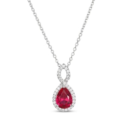 Pear-Shaped Lab-Created Ruby & White Lab-Created Sapphire Twist Frame Necklace Sterling Silver 18&quot;