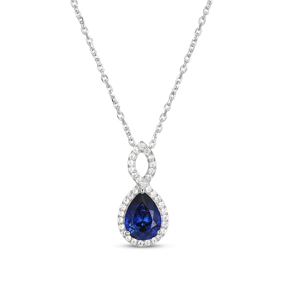 Pear-Shaped Blue Lab-Created Sapphire & White Lab-Created Sapphire Twist Frame Necklace Sterling Silver 18"