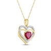 Thumbnail Image 2 of Heart-Shaped Lab-Created Ruby & Diamond Hearts Necklace 1/6 ct tw 10K Yellow Gold 18&quot;