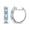 Thumbnail Image 1 of Emerald-Cut Aquamarine & Diamond Hoop Earrings 1/20 ct tw 10K White Gold