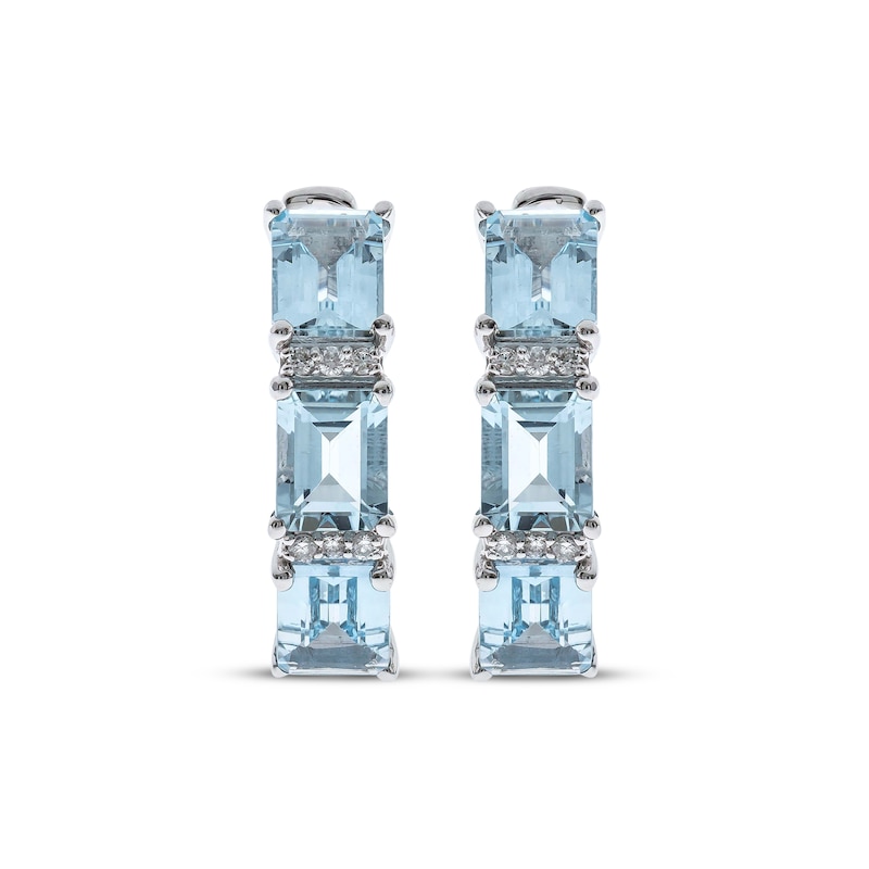 Main Image 2 of Emerald-Cut Aquamarine & Diamond Hoop Earrings 1/20 ct tw 10K White Gold