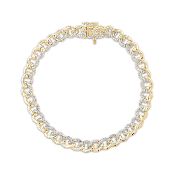 Diamond Curb Chain Bracelet 3/4 ct tw 10K Yellow Gold 7"