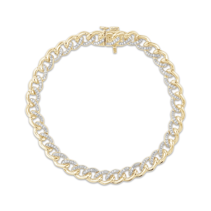 Main Image 1 of Diamond Curb Chain Bracelet 3/4 ct tw 10K Yellow Gold 7&quot;