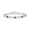 Thumbnail Image 0 of Heart-Shaped Amethyst & White Lab-Created Sapphire Heart Link Bracelet Sterling Silver 7.25"