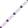 Thumbnail Image 1 of Heart-Shaped Amethyst & White Lab-Created Sapphire Heart Link Bracelet Sterling Silver 7.25"