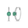 Thumbnail Image 0 of Cushion-Cut Natural Emerald & Diamond Hoop Earrings 1/8 ct tw Sterling Silver