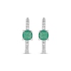 Thumbnail Image 1 of Cushion-Cut Natural Emerald & Diamond Hoop Earrings 1/8 ct tw Sterling Silver