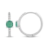 Thumbnail Image 2 of Cushion-Cut Natural Emerald & Diamond Hoop Earrings 1/8 ct tw Sterling Silver
