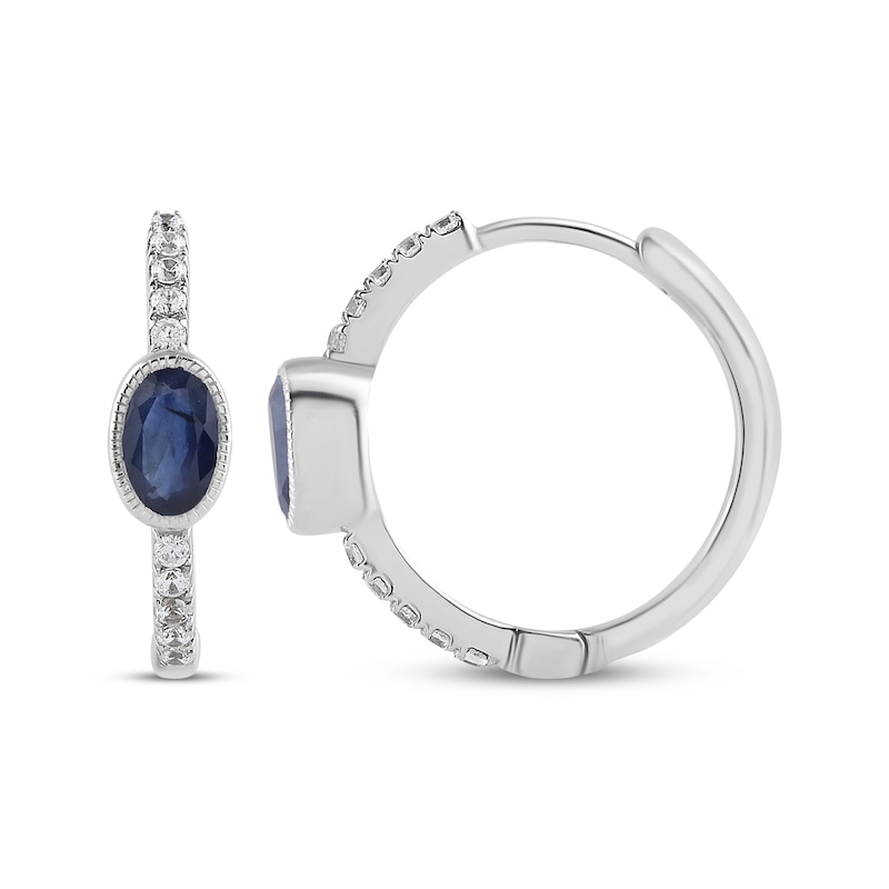 Main Image 3 of Oval-Cut Natural Blue Sapphire & Diamond Hoop Earrings 1/8 ct tw Sterling Silver