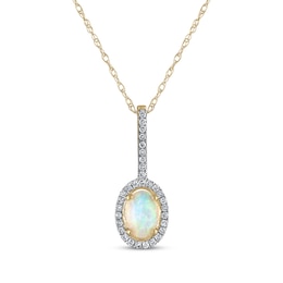 Oval-Cut Opal & Diamond Necklace 1/10 ct tw 10K Yellow Gold 18&quot;