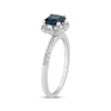 Thumbnail Image 1 of Cushion-Cut Blue Lab-Created Sapphire & Diamond Halo Ring 1/5 ct tw 10K White Gold