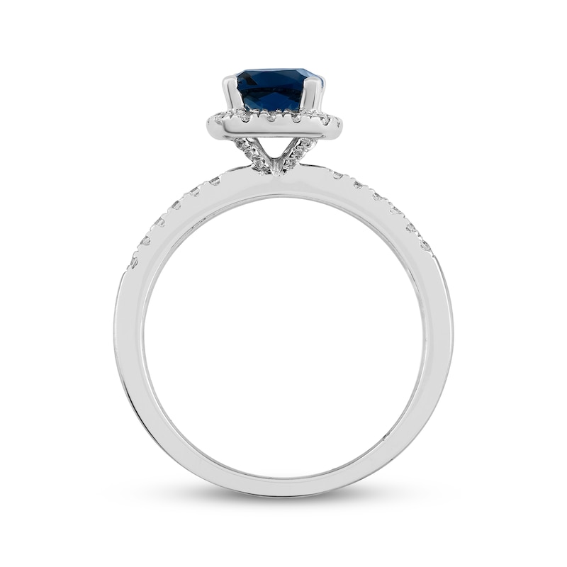 Cushion-Cut Blue Lab-Created Sapphire & Diamond Halo Ring 1/5 ct tw 10K White Gold