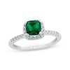 Thumbnail Image 1 of Cushion-Cut Lab-Created Emerald & Diamond Halo Ring 1/5 ct tw 10K White Gold