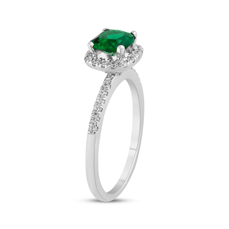 Main Image 2 of Cushion-Cut Lab-Created Emerald & Diamond Halo Ring 1/5 ct tw 10K White Gold