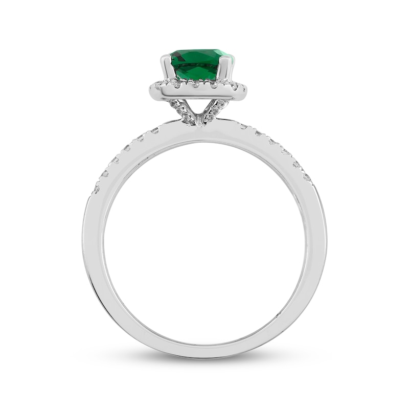 Main Image 3 of Cushion-Cut Lab-Created Emerald & Diamond Halo Ring 1/5 ct tw 10K White Gold