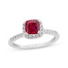 Thumbnail Image 1 of Cushion-Cut Lab-Created Ruby & Diamond Halo Ring 1/5 ct tw 10K White Gold