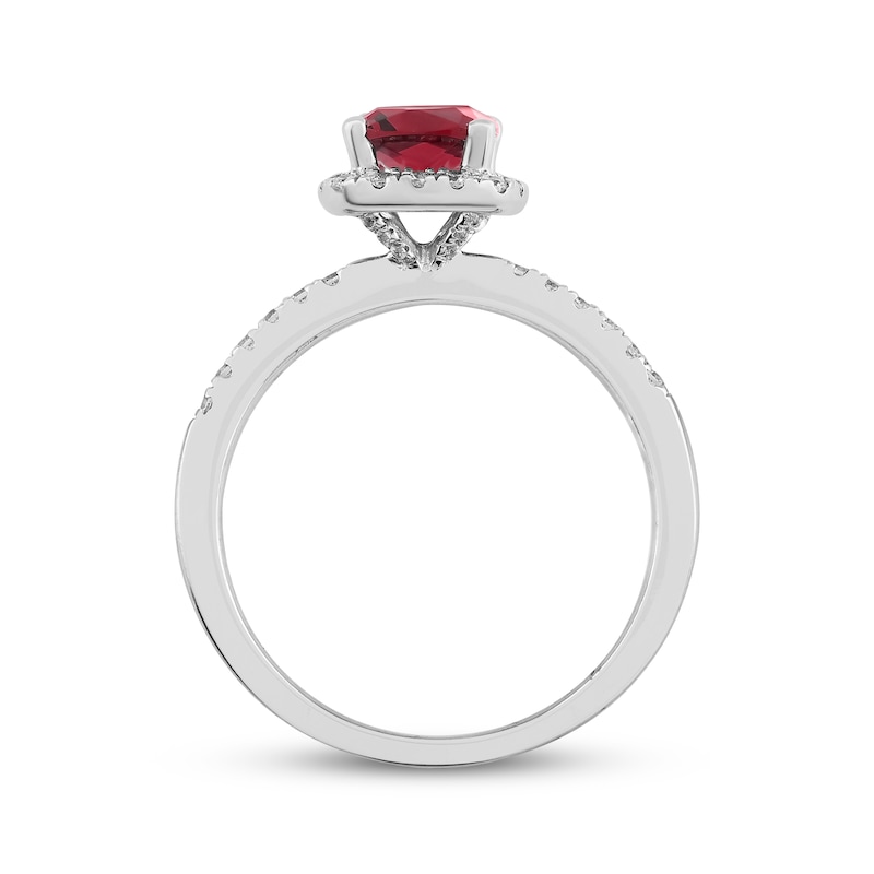 Main Image 3 of Cushion-Cut Lab-Created Ruby & Diamond Halo Ring 1/5 ct tw 10K White Gold