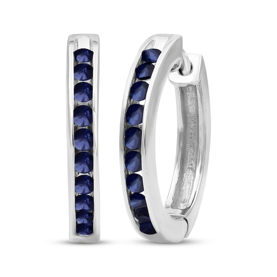 Round-Cut Blue Lab-Created Sapphire Hoop Earrings Sterling Silver