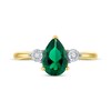 Thumbnail Image 3 of Pear-Shaped Lab-Created Emerald & Diamond Accent Ring 10K Yellow Gold