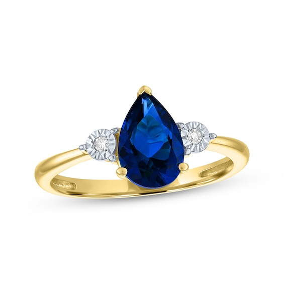 Pear-Shaped Blue Lab-Created Sapphire & Diamond Accent Ring 10K Yellow Gold