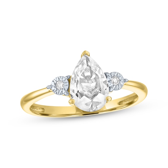 Pear-Shaped White Lab-Created Sapphire & Diamond Accent Ring 10K Yellow Gold