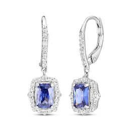 Emerald-Cut Blue Lab-Created Sapphire & White Lab-Created Sapphire Drop Earrings Sterling Silver