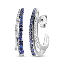 Blue & White Lab-Created Sapphire Double Row J-Hoop Earrings Sterling Silver