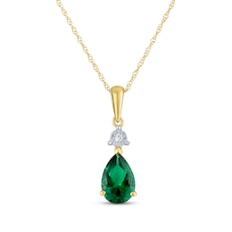 Pear-Shaped Lab-Created Emerald & Diamond Accent Necklace 10K Yellow Gold 18&quot;