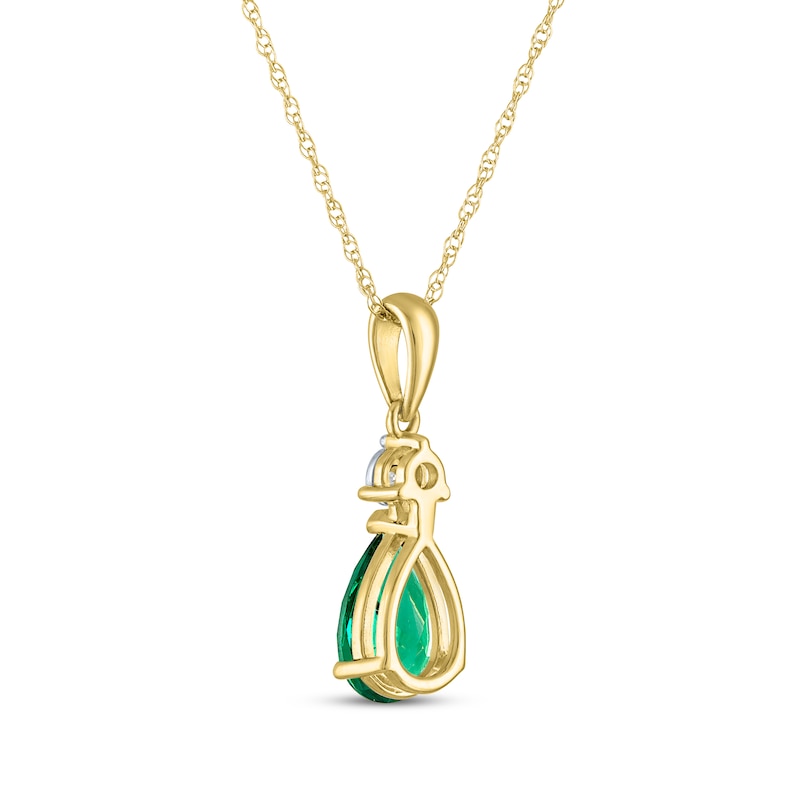 Main Image 3 of Pear-Shaped Lab-Created Emerald & Diamond Accent Necklace 10K Yellow Gold 18&quot;