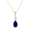 Thumbnail Image 0 of Pear-Shaped Blue Lab-Created Sapphire & Diamond Accent Necklace 10K Yellow Gold 18"