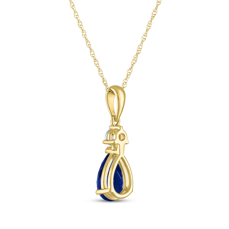 Pear-Shaped Blue Lab-Created Sapphire & Diamond Accent Necklace 10K Yellow Gold 18"