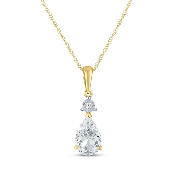 Pear-Shaped White Lab-Created Sapphire & Diamond Accent Necklace 10K Yellow Gold 18"