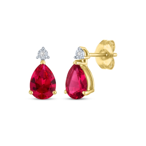 Pear-Shaped Lab-Created Ruby & Diamond Accent Earrings 10K Yellow Gold