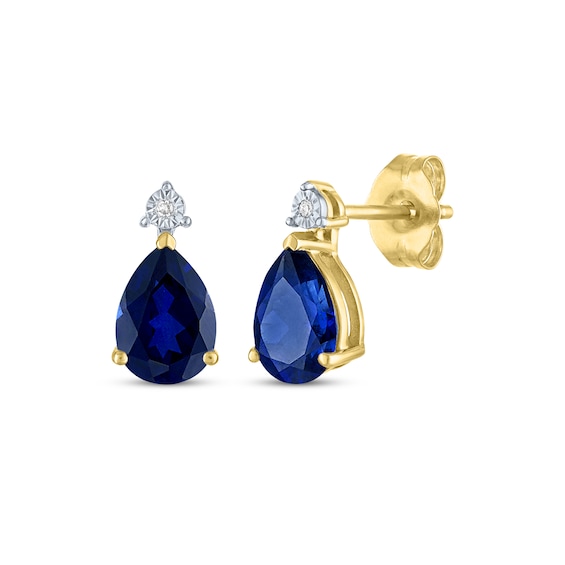 Pear-Shaped Blue Lab-Created Sapphire & Diamond Accent Earrings 10K Yellow Gold