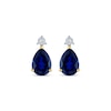 Thumbnail Image 1 of Pear-Shaped Blue Lab-Created Sapphire & Diamond Accent Earrings 10K Yellow Gold