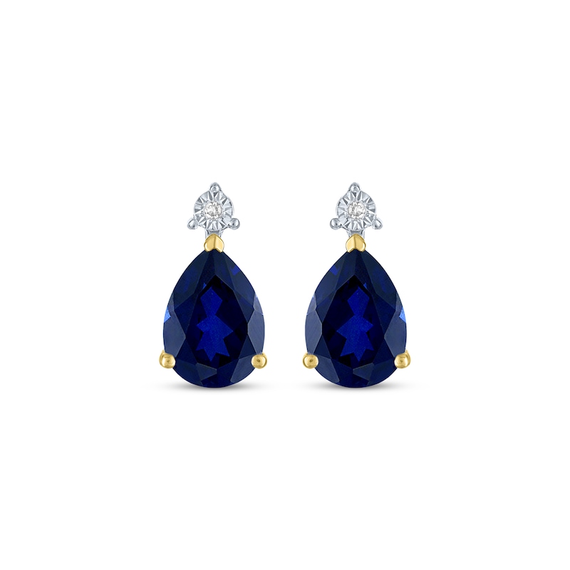 Pear-Shaped Blue Lab-Created Sapphire & Diamond Accent Earrings 10K Yellow Gold