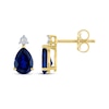 Thumbnail Image 2 of Pear-Shaped Blue Lab-Created Sapphire & Diamond Accent Earrings 10K Yellow Gold