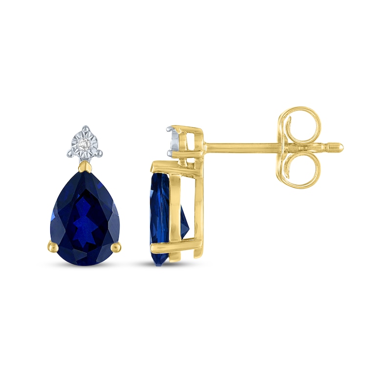 Pear-Shaped Blue Lab-Created Sapphire & Diamond Accent Earrings 10K Yellow Gold