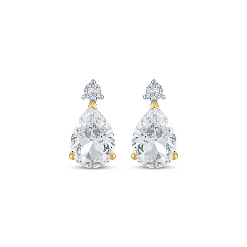 Pear-Shaped White Lab-Created Sapphire & Diamond Accent Earrings 10K Yellow Gold